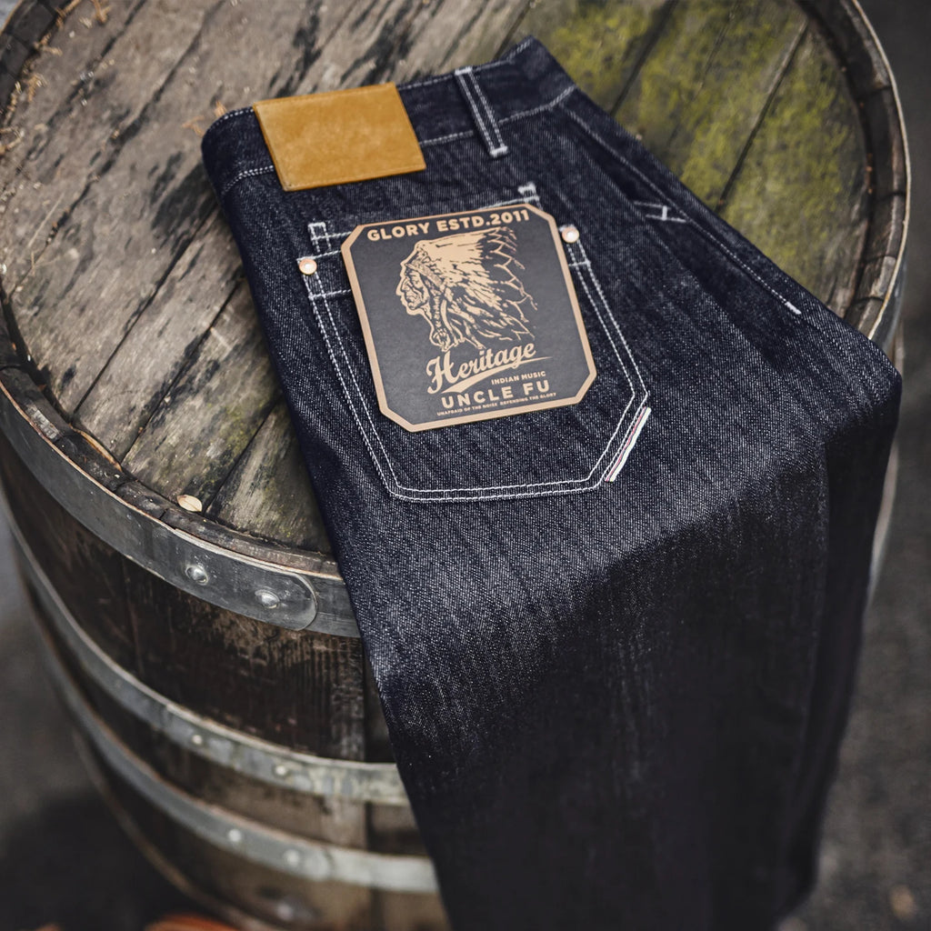 Maden Vintage 12oz One-Washed Denim Jeans für Herren, gerade Hose mit weitem Bein, lockere Passform, Freizeithose mit Reißverschluss für Herbst und Winter