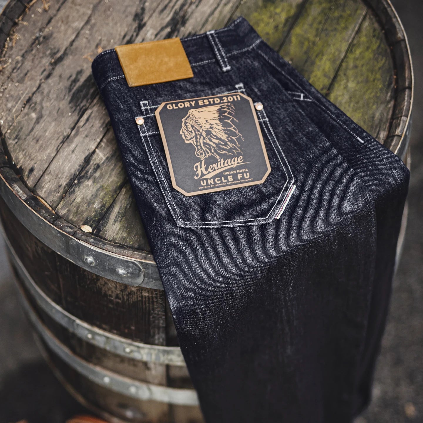 Maden Vintage 12oz One-Washed Denim Jeans für Herren, gerade Hose mit weitem Bein, lockere Passform, Freizeithose mit Reißverschluss für Herbst und Winter