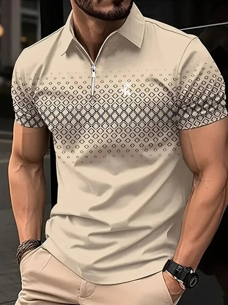 Business Herren Golf Polo Kurzarm Poloshirt Outdoor Casual Daily Streetwear Sommer 3D-Druck Mikroelastisches Polyester