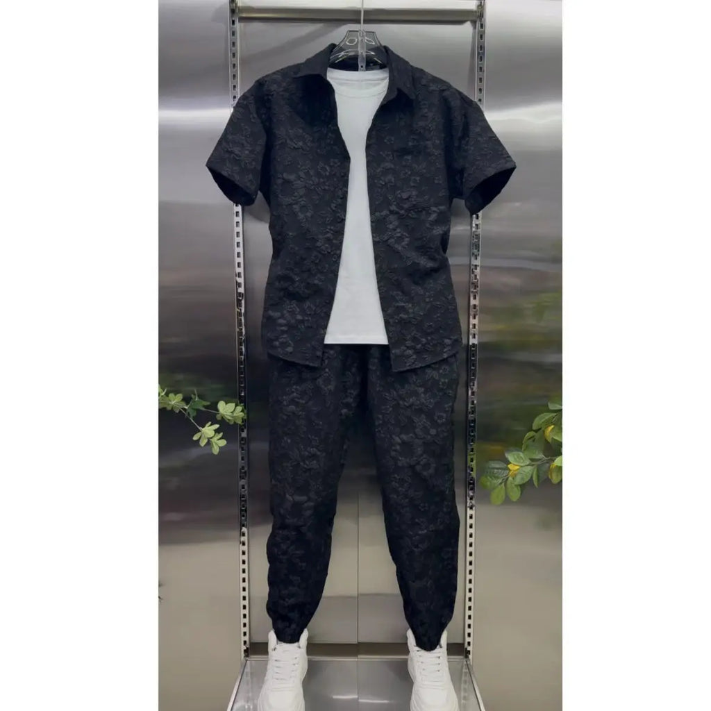 Sommer Shirts + Hosen Männer Sets Neue Männer Casual Druck Hemd Zwei Stück Herren Sportswear Jogger Trainingsanzüge Mode Anzug