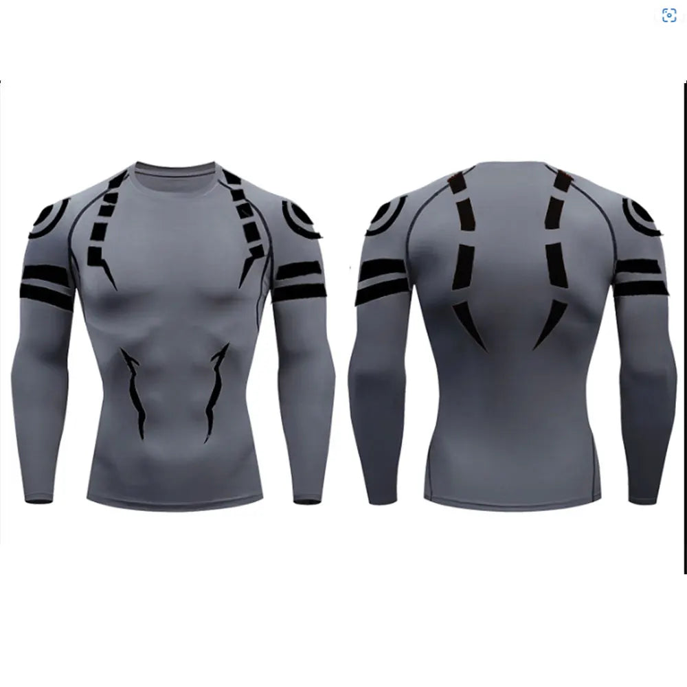Anime Jujutsu Kaisen Kompressionsset Fitnessanzug für Herren, schnell trocknendes 3D-Kompressionsshirt + Fitnessstudio-Shorts, Lauf-Workout-Sportbekleidung