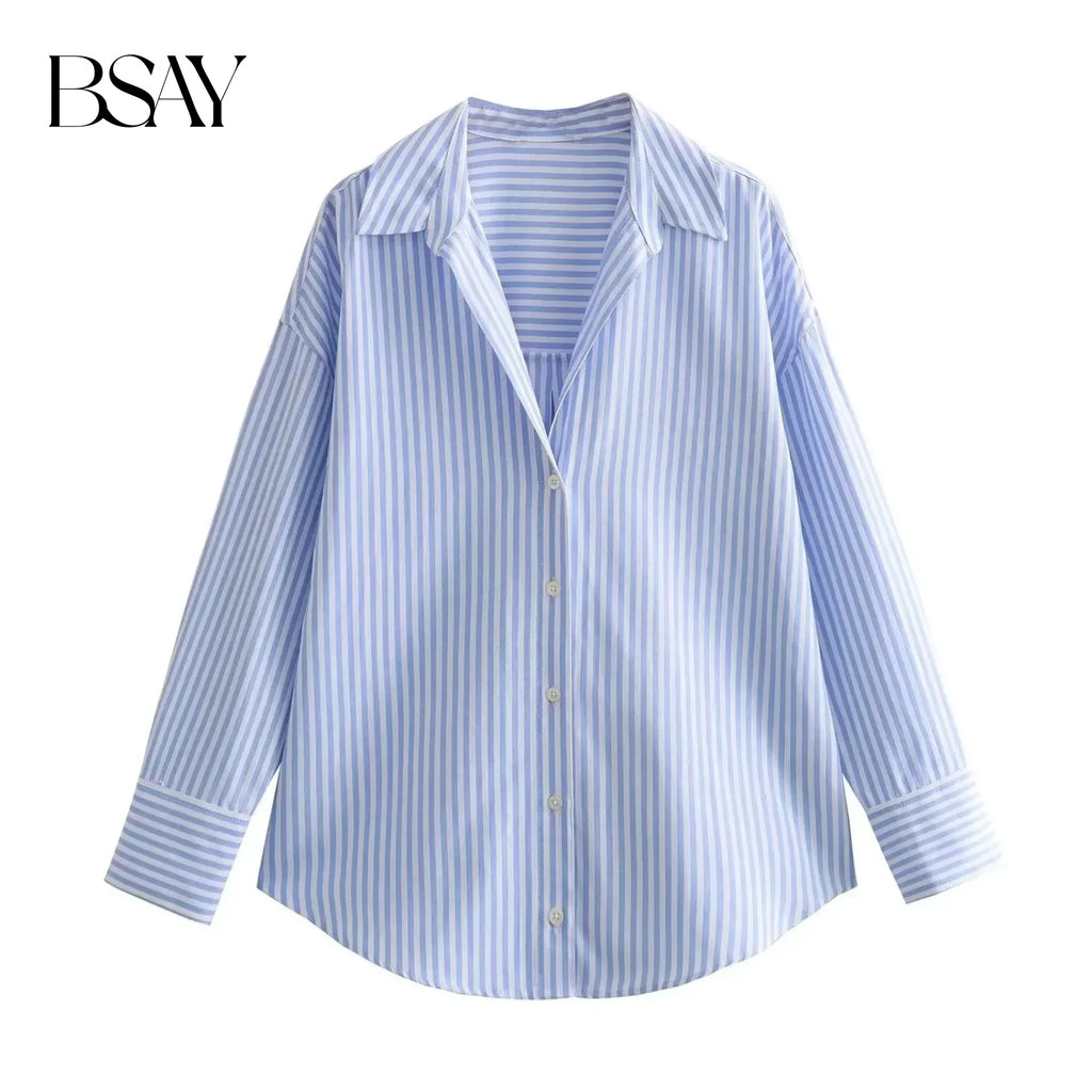 BSAY Frauen Mode Langarm einreiher Revers Baumwolle Oxford Bluse Straße Kleidung Hemd Chic Damen Crop Tops Mujer