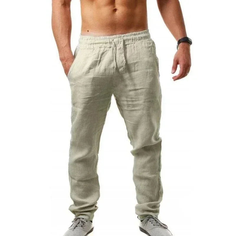 Sporthosen neue Frühjahr/Sommer Modemarke Herren Hip-Hop atmungsaktive Baumwolle Leinen einfarbig einfache Kordelzug Hose mit weitem Bein