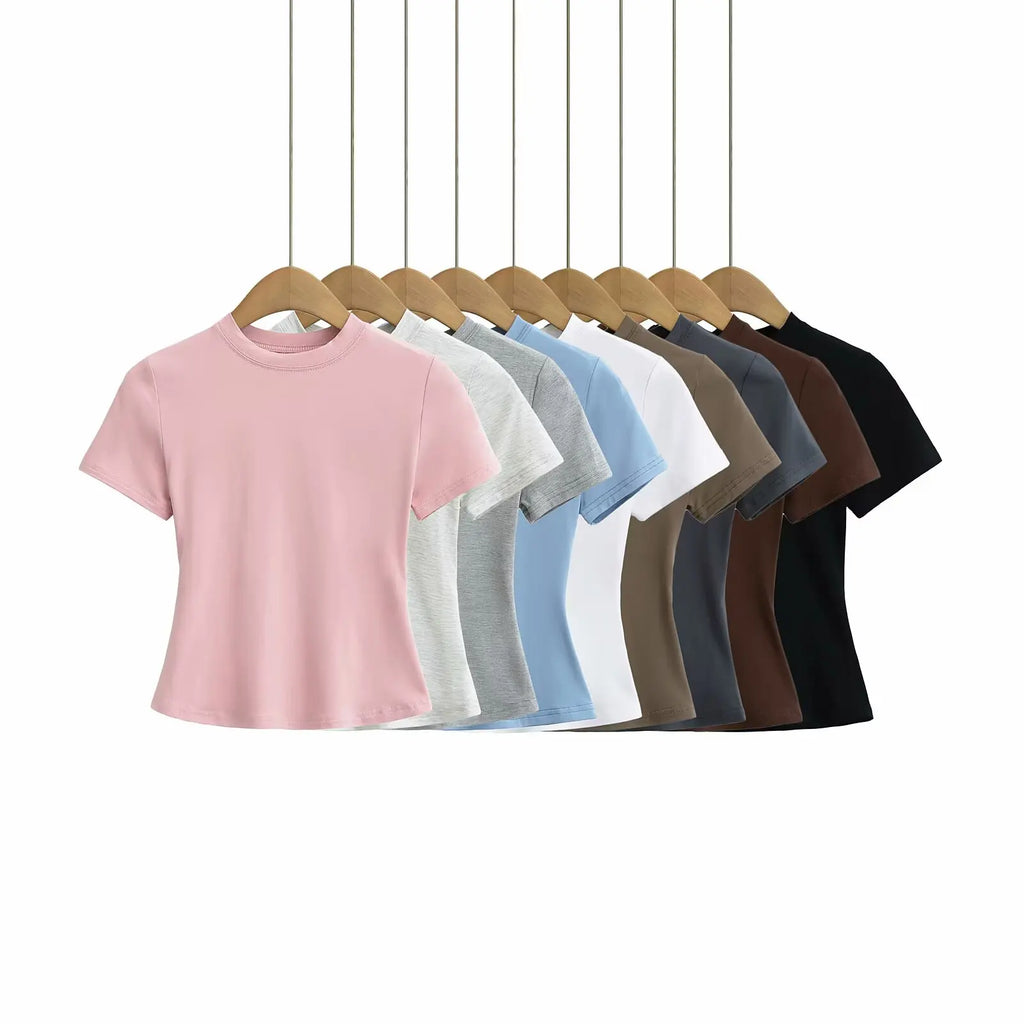 2024 neue Hohe Qualität Casual T shirt Sexy Dünne Kurzen Ärmeln Mode Trend Solide Frauen Kleidung y2k Tops