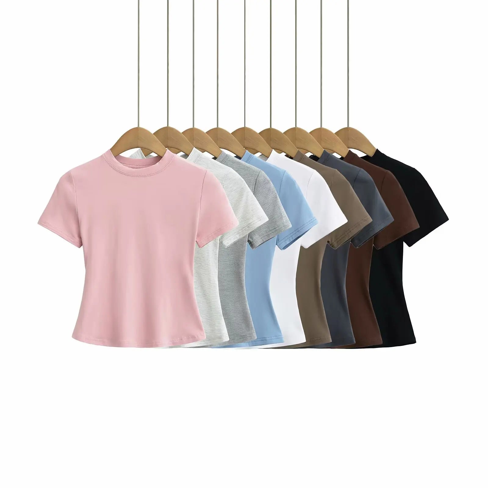2024 neue Hohe Qualität Casual T shirt Sexy Dünne Kurzen Ärmeln Mode Trend Solide Frauen Kleidung y2k Tops