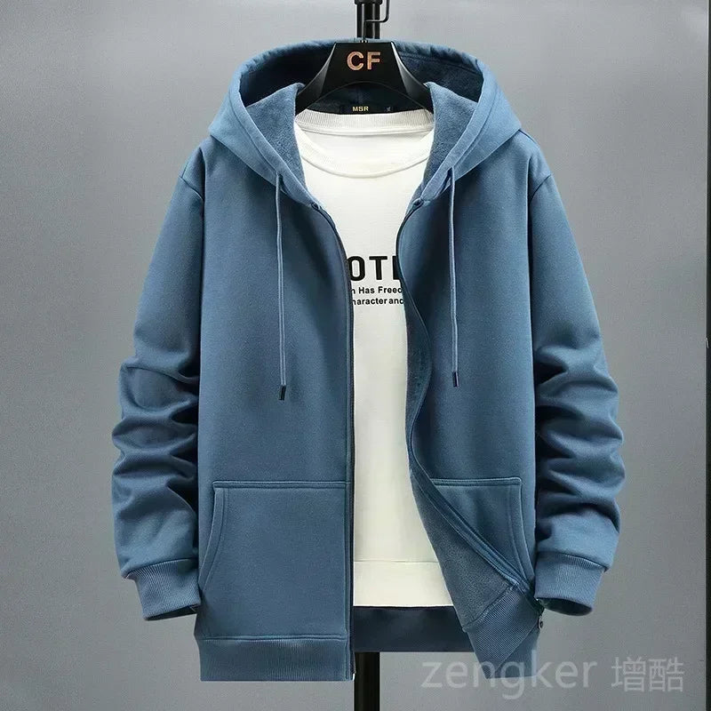 Große Fleece-Strickjacke mit Kapuze für Herren, Herbst und Winter, trendige Modejacke, Übergröße, Kapuzenpullover, 12XL, 10XL, große Herrenbekleidung