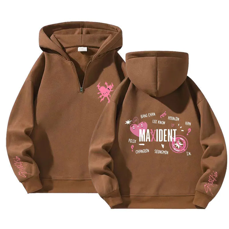 Kapuzenpullover Stray Kids Maxident Fleece Herren und Damen Casual Kpop Hip Hop Langarm Reißverschluss Hoodie Top