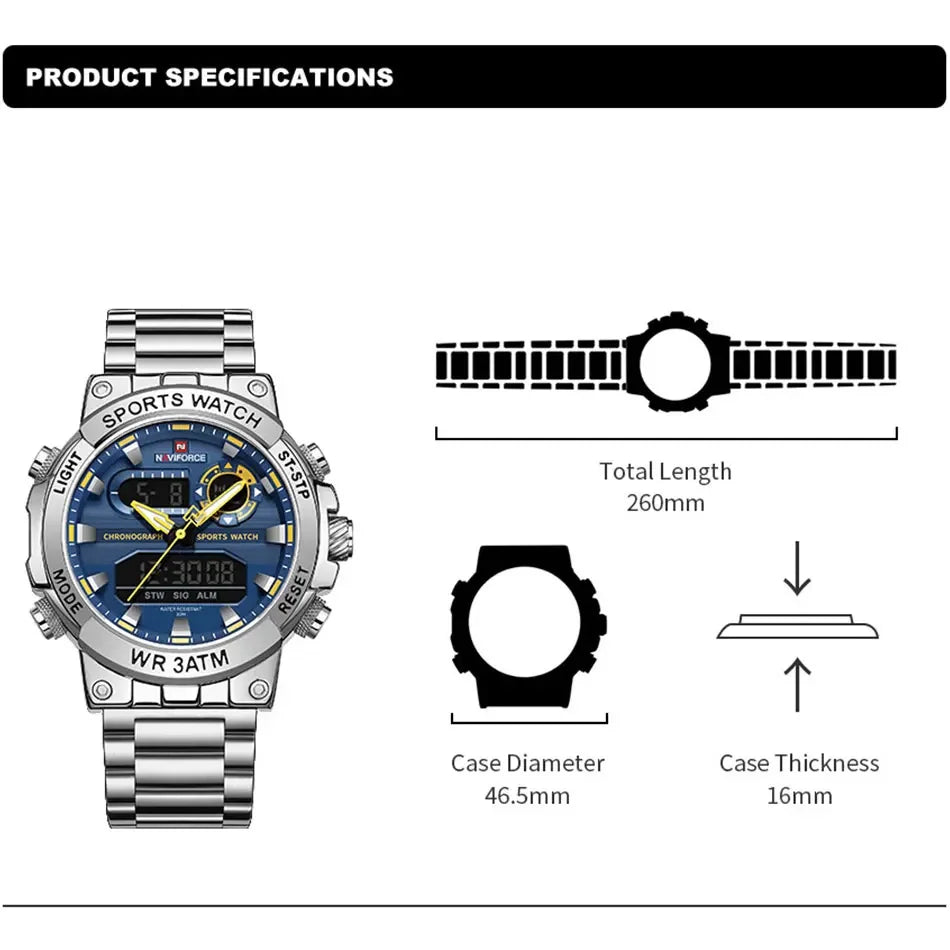 NAVIFORCE Männer Militär Uhr Wasserdichte Armbanduhr Dual Display Quarzuhr Sport Uhr Männliche Große Uhren Männer Relogios Masculino