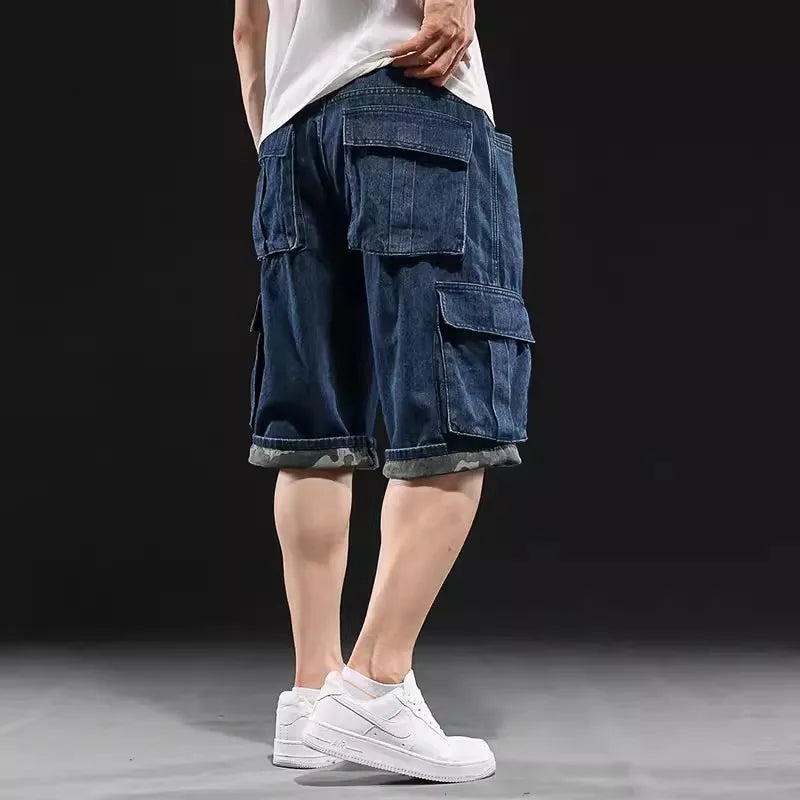 Herren Jeans shorts mit weitem Bein Multi-Pocket 7-Punkt-Arbeit Cargo Jeans Shorts Fett plus Größe Denim Shorts männlich