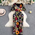 Sommer Luxus Midi Lange Kleider Party Elegante 3D Blume Stickerei Kurzarm Bleistift Tüll Prom Formale Kleid Frauen