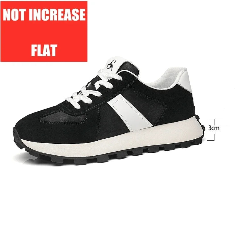 Elevator Casual Sneakers Man Cow Suede Leather Lace-Up Round Toe Platform Shoes 3/6/8cm Height Increase Shoes For Men Lift Sport