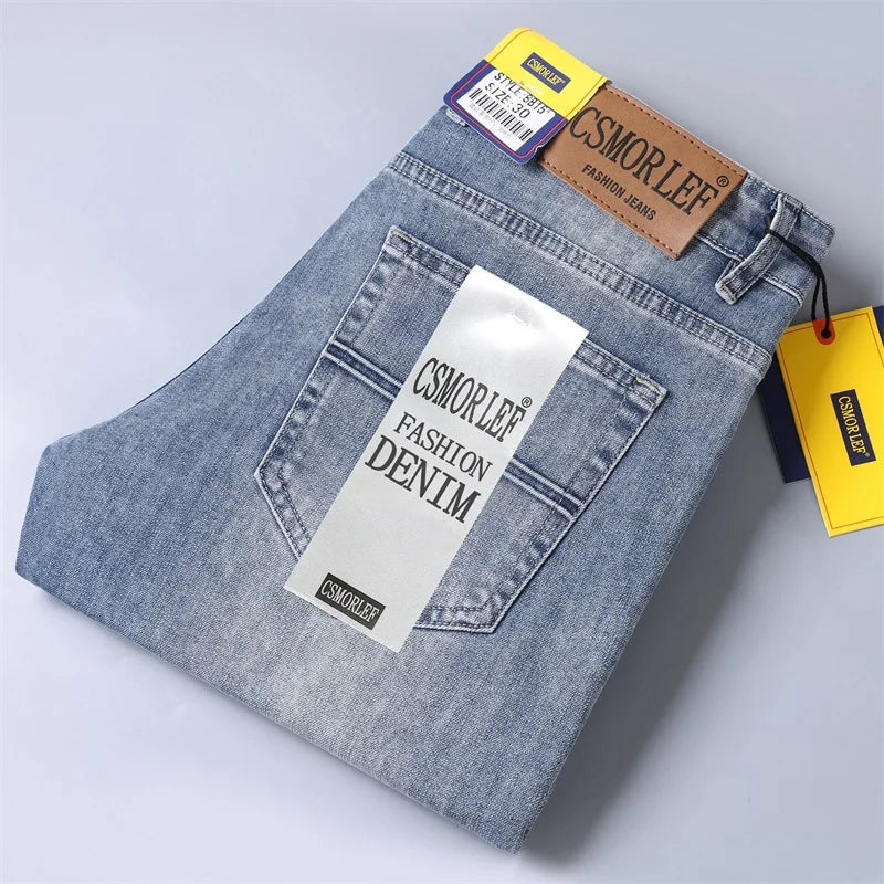 2026 Frühling Sommer Dünne Jeans Klassischer Stil Mode Stretch Regular Fit Denim-Hose Herren Marke Gewaschene Hellblaue Jeans