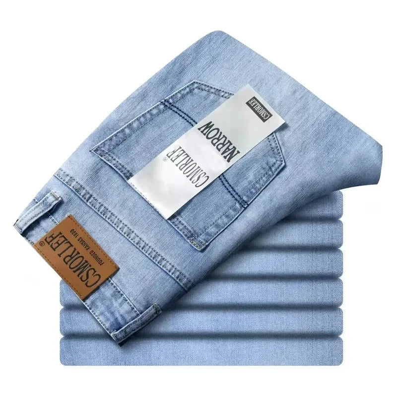 2026 Frühling Sommer Dünne Jeans Klassischer Stil Mode Stretch Regular Fit Denim-Hose Herren Marke Gewaschene Hellblaue Jeans