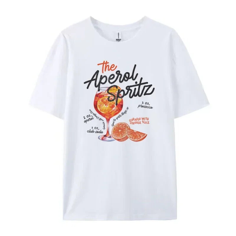 Aperol Spritz Retro Cocktail Grafik T-Shirts Frauen niedlichen Alkohol trinken T-Shirt lose Baumwolle gedruckt T-Shirts Unisex Vintage Top Geschenk