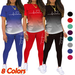 Damen Sport-Set – T-Shirt & Hose mit Print für Yoga & Gym