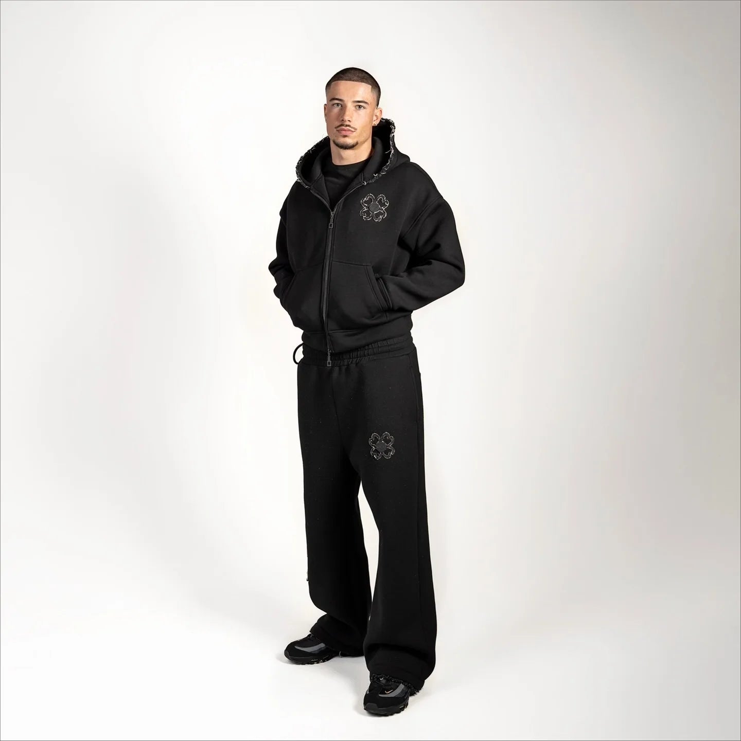 Herren Oversized  Set, Unisex Passform Zip-Up Hoodie Mehrfarbiges Trendiges Zweiteiler-Set