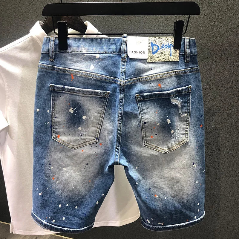 Männer Mode Denim Shorts Löcher Jeans Neue Sommer Männlichen Blau Zerrissene Jeans Shorts Hohe Qualität Mann Gerade Fit Denim Shorts größe 38