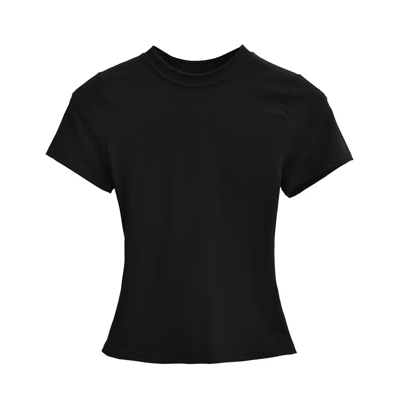 2024 neue Hohe Qualität Casual T shirt Sexy Dünne Kurzen Ärmeln Mode Trend Solide Frauen Kleidung y2k Tops