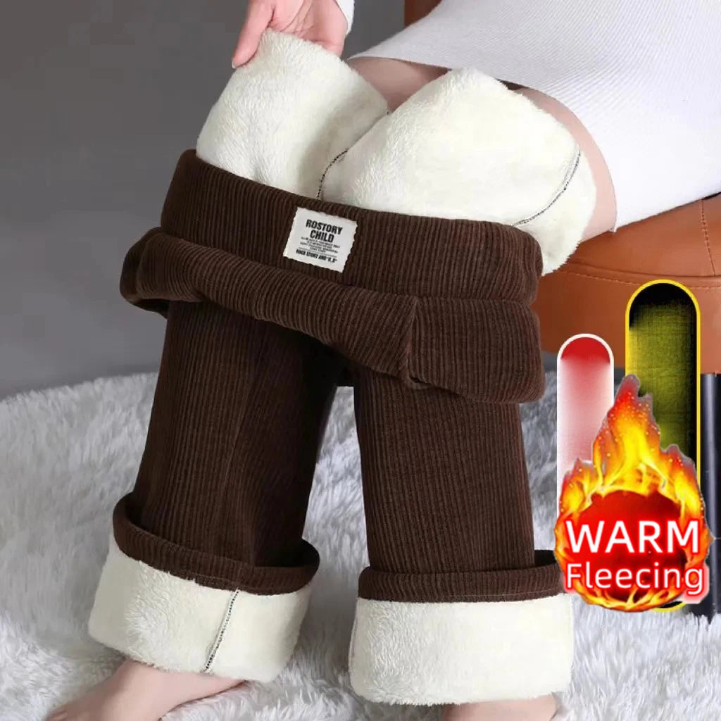 Dünne/Dicke Winter Gefüttert Breite Bein Hosen CasualThicken Warme Baggy Jogginghose Frauen HighWaist Koreanische Lamm Flusen Gerade Pantalones