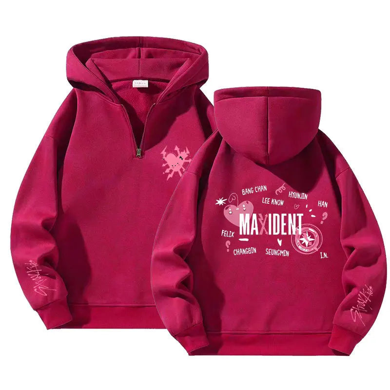 Kapuzenpullover Stray Kids Maxident Fleece Herren und Damen Casual Kpop Hip Hop Langarm Reißverschluss Hoodie Top