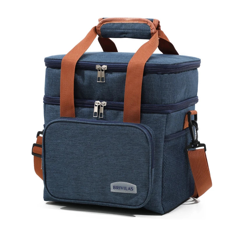 Doppelschichtige Lunch-Taschen Tragbare Picknick-Lebensmittel-Aufbewahrungstasche Große Kapazität Isolierte Kühltasche Umhängetasche Lunchbag Schultertaschen