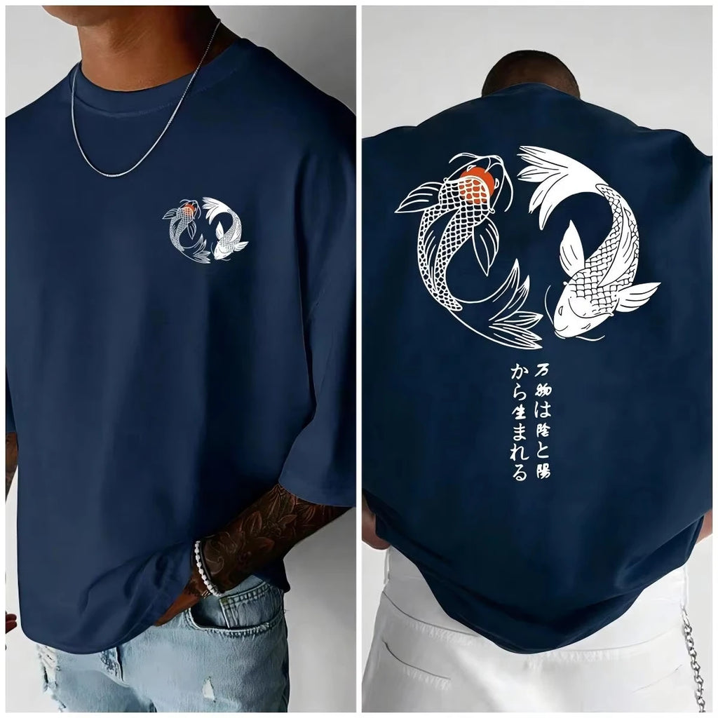Koi Harajuku Japanisches Muster 100 % reine Baumwolle Herren T-Shirt Sommer Täglich Outdoor Sport Straße Lässig Bequem Kurzarm