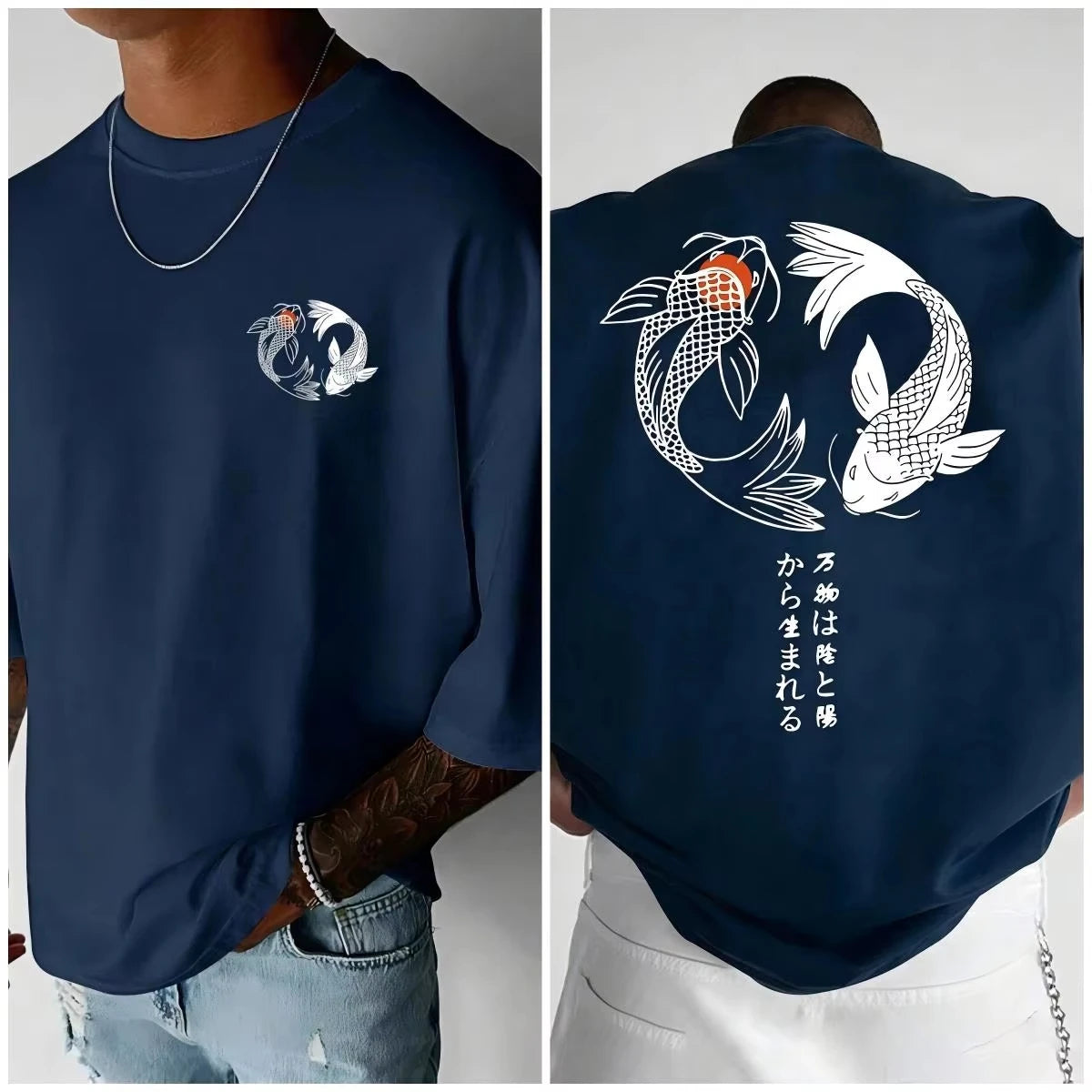 Koi Harajuku Japanisches Muster 100 % reine Baumwolle Herren T-Shirt Sommer Täglich Outdoor Sport Straße Lässig Bequem Kurzarm