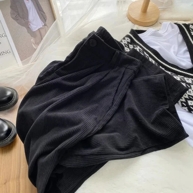 Dünne/Dicke Winter Gefüttert Breite Bein Hosen CasualThicken Warme Baggy Jogginghose Frauen HighWaist Koreanische Lamm Flusen Gerade Pantalones