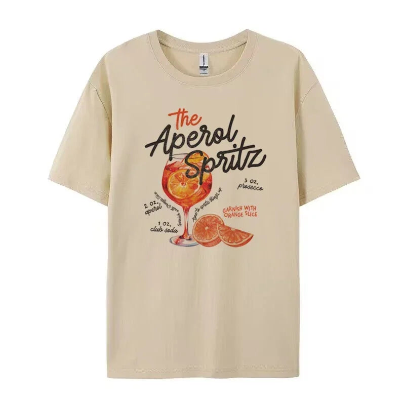 Aperol Spritz Retro Cocktail Grafik T-Shirts Frauen niedlichen Alkohol trinken T-Shirt lose Baumwolle gedruckt T-Shirts Unisex Vintage Top Geschenk
