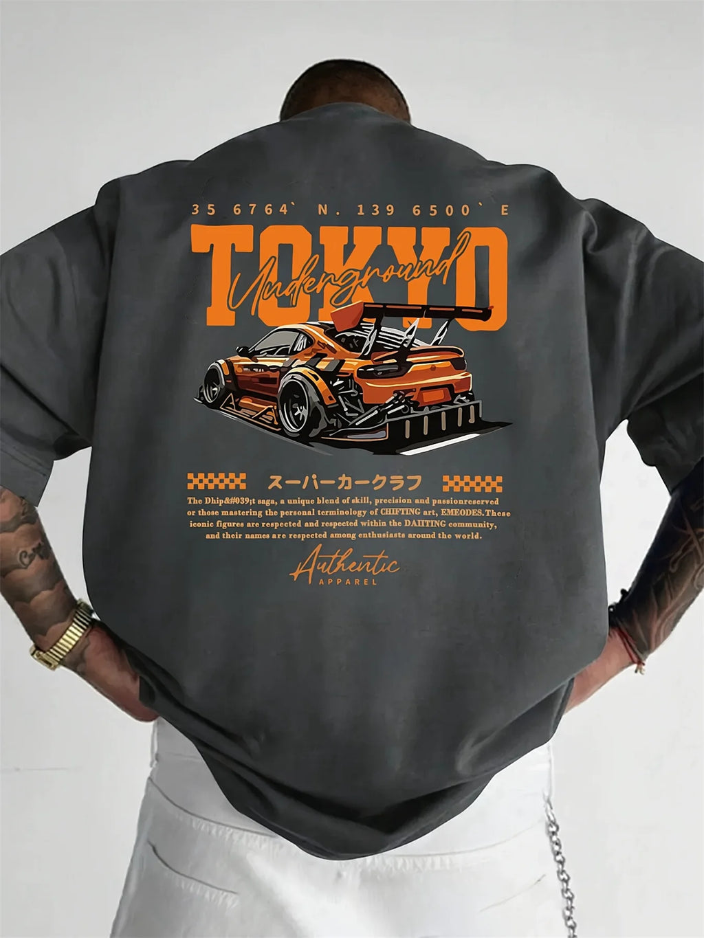 Herren-Sommer-T-Shirt aus 100 % Baumwolle, modisch, lässig, locker, groß, japanisches Tokio-Muster, bedruckt, Rundhalsausschnitt, kurzärmelig
