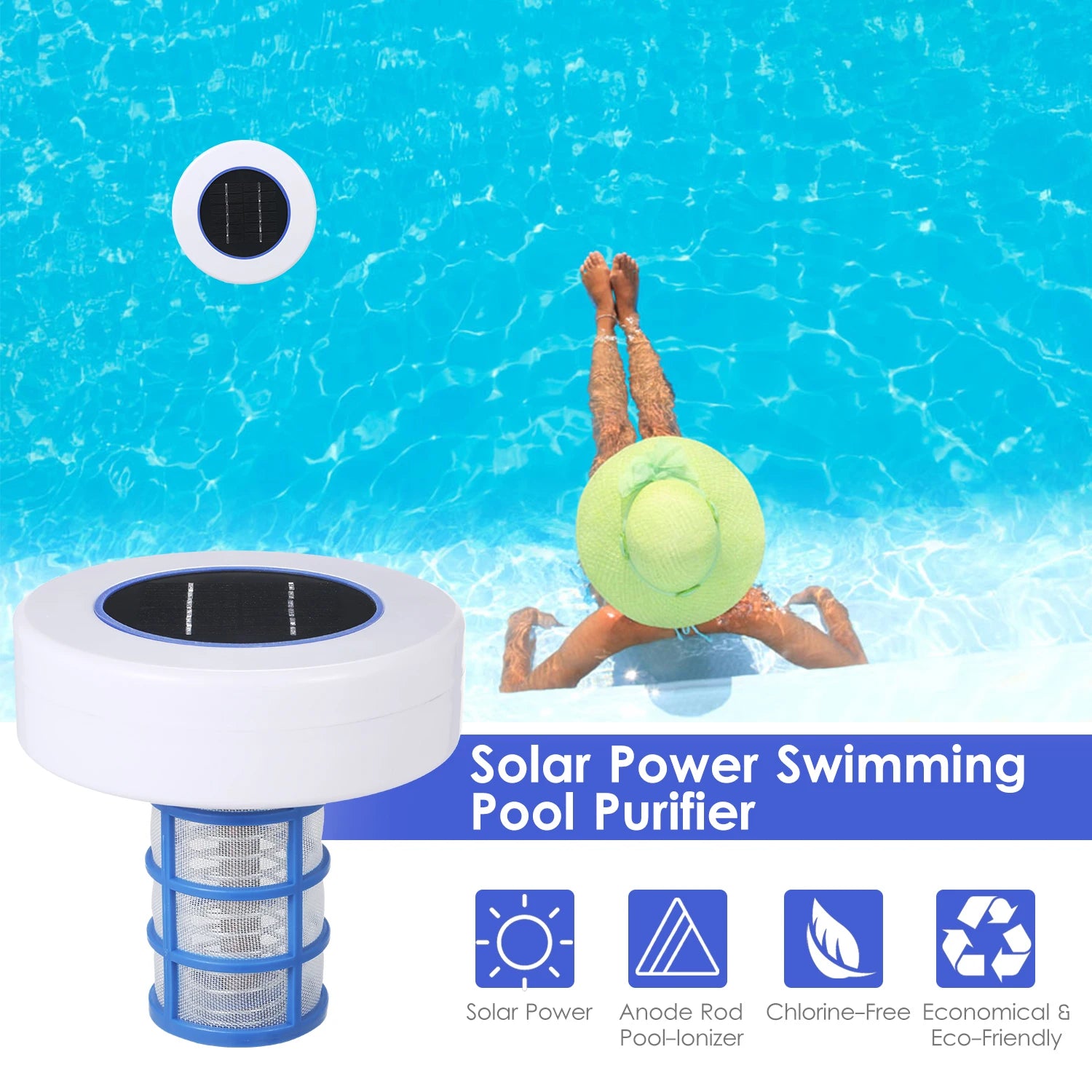Solar-Pool-Reiniger, chlorfreier Wasserprozessor, Solar-Pool-Ionisator, Hemmungswerkzeuge für Wasseralgen, Reinigungswerkzeuge für Schwimmbäder