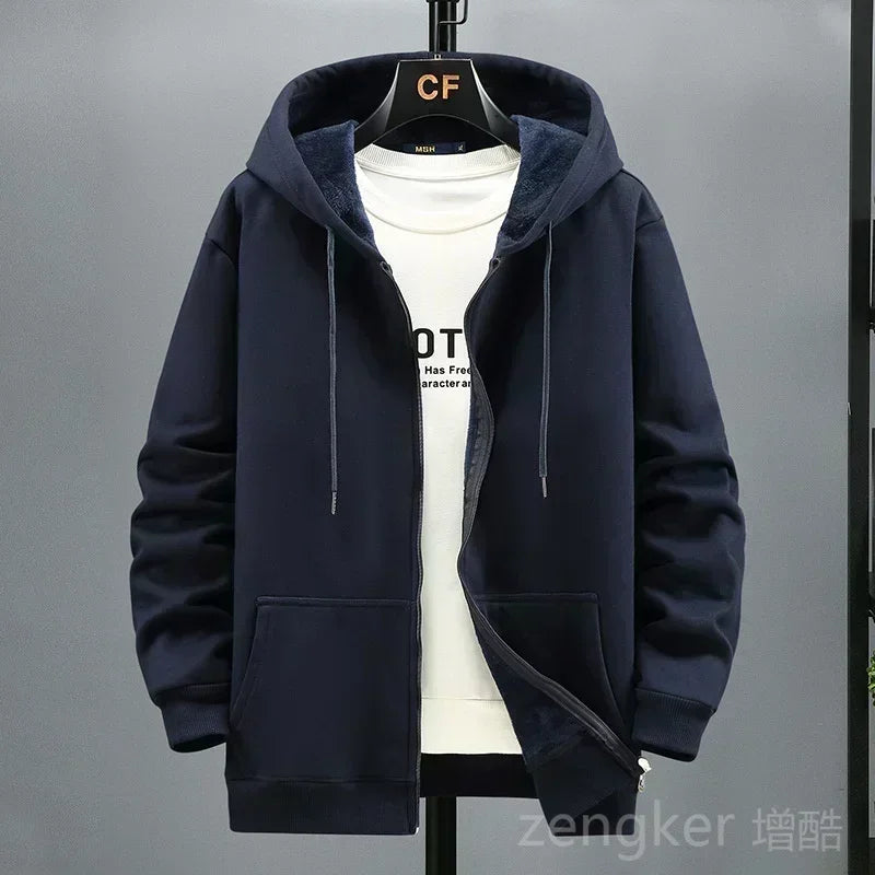 Große Fleece-Strickjacke mit Kapuze für Herren, Herbst und Winter, trendige Modejacke, Übergröße, Kapuzenpullover, 12XL, 10XL, große Herrenbekleidung