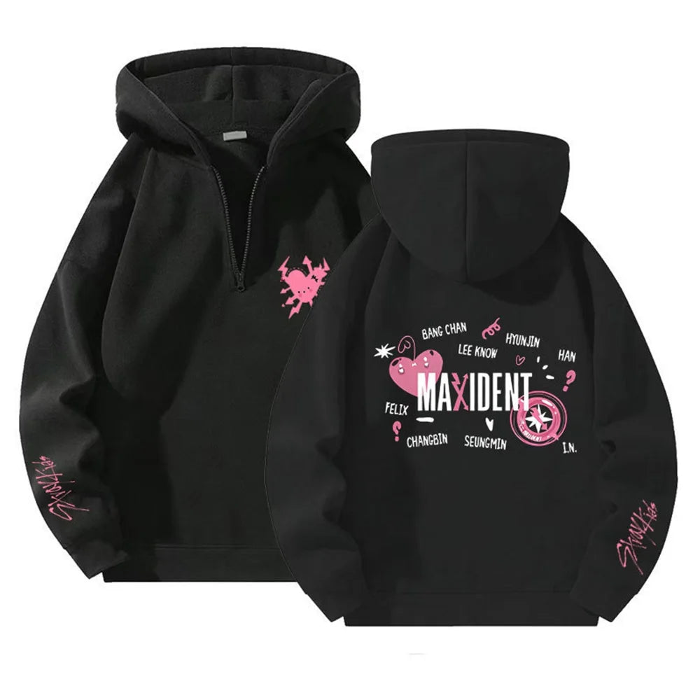 Kapuzenpullover Stray Kids Maxident Fleece Herren und Damen Casual Kpop Hip Hop Langarm Reißverschluss Hoodie Top