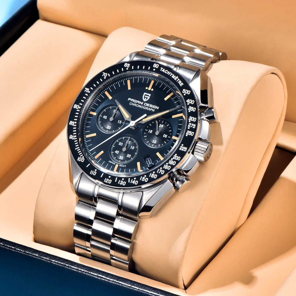 PAGANI DESIGN 2026 New Moon Herrenuhren, Luxus-Quarzuhr für Herren, VK63, Chronograph, AR-Saphirspiegel, Keramiklünette, leuchtend