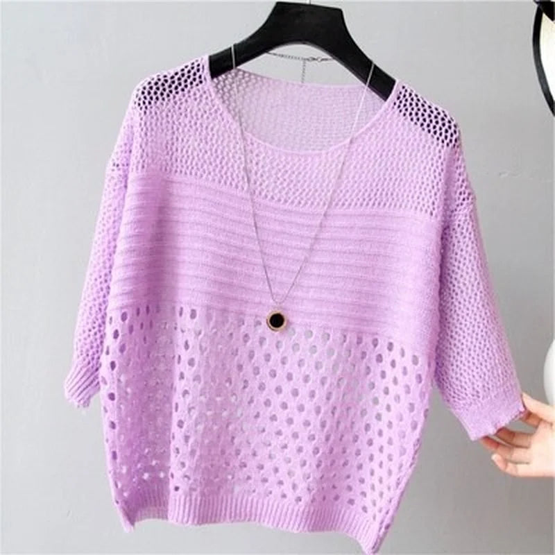 Frühling und Sommer Neue Eis Seide Gestrickte Weste Top Aushöhlen Dünne Bodenbildung Sling Streetwear Frauen Kleidung Weißes Hemd 13686