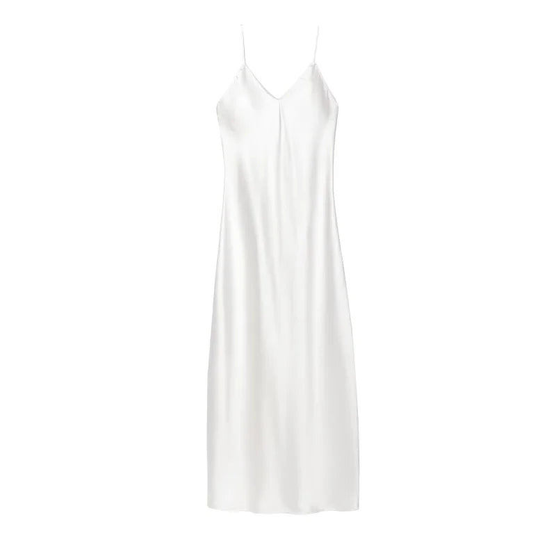 Neues elegantes Damen-Midikleid aus Seidensatin mit sexy Rückenausschnitt für Partys.