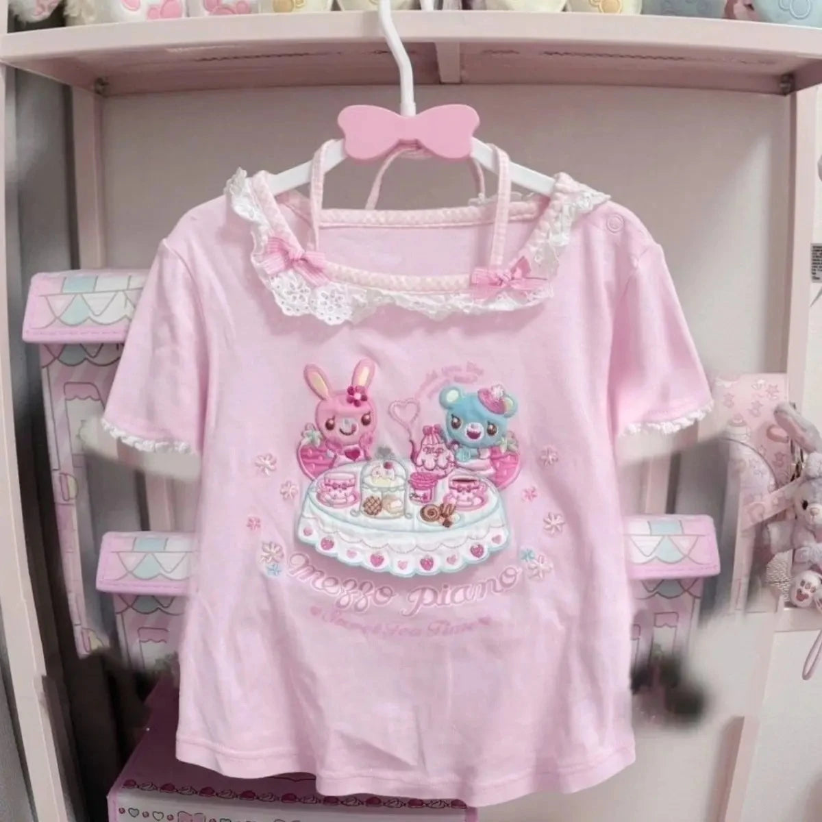 Japanische Kawaii Crop Tops Cartoon Print Harajuku Lolita Kurzarm T-shirts Frauen Y2k Ästhetische Dünne T Vintage Fee Grunge