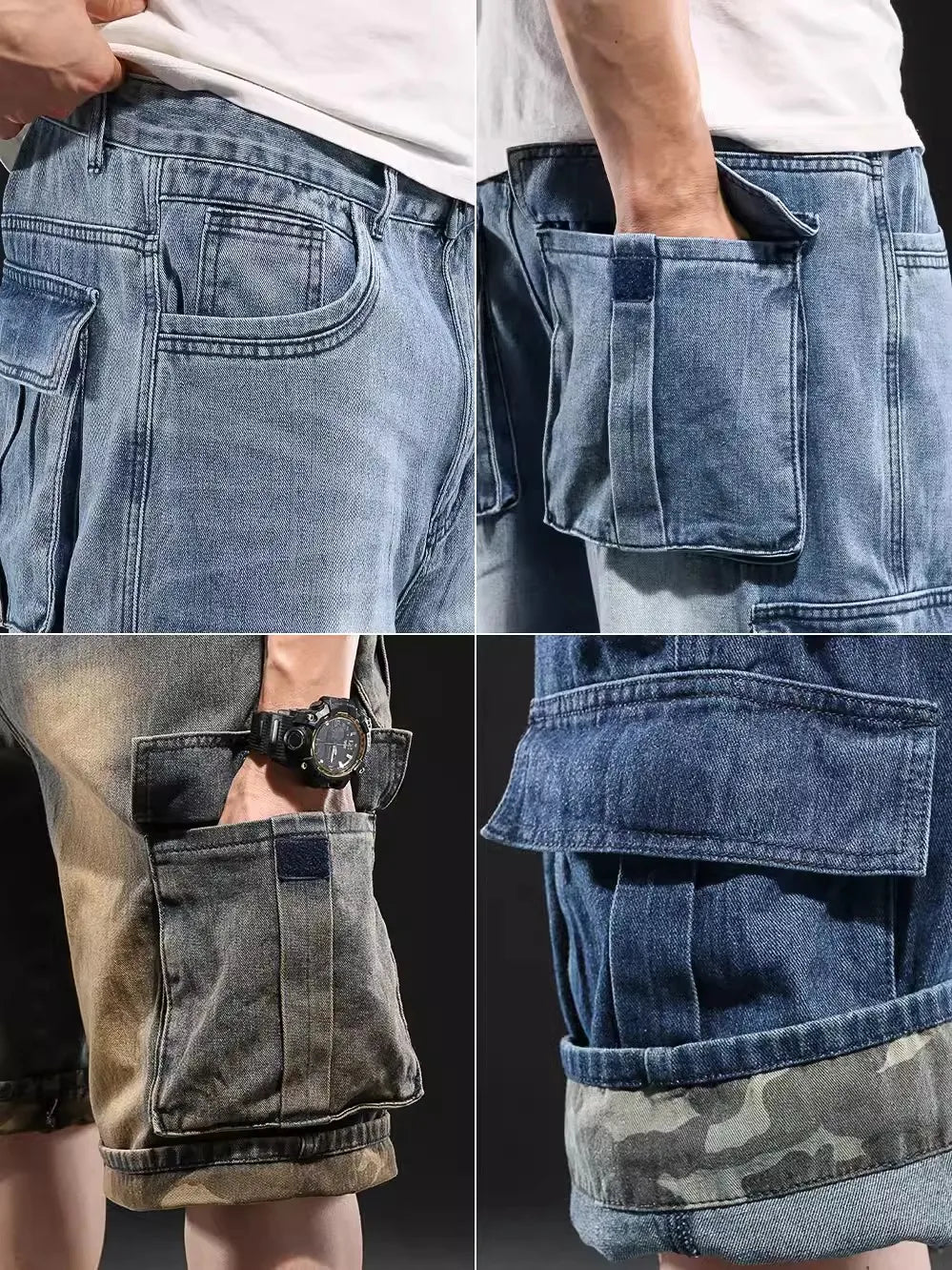 Herren Jeans shorts mit weitem Bein Multi-Pocket 7-Punkt-Arbeit Cargo Jeans Shorts Fett plus Größe Denim Shorts männlich