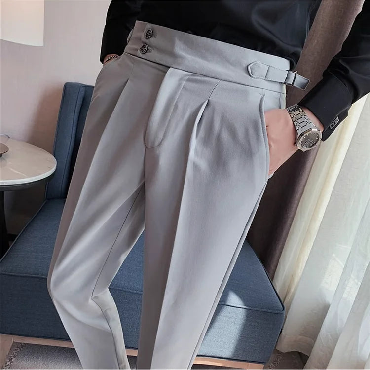 2026 Frühling Herbst Männer Hohe Taille Gürtel Design Beiläufige Dünne Formale Kleid Hose Männer Sozialen Büro Hochzeit Party Kleid Anzug Hosen