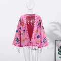 Chic Gestickte Druck frauen Jacke Mode V-ausschnitt Langarm Spitze Up frauen Mäntel 2025, Herbst Neue Dame Streetwear oberbekleidung