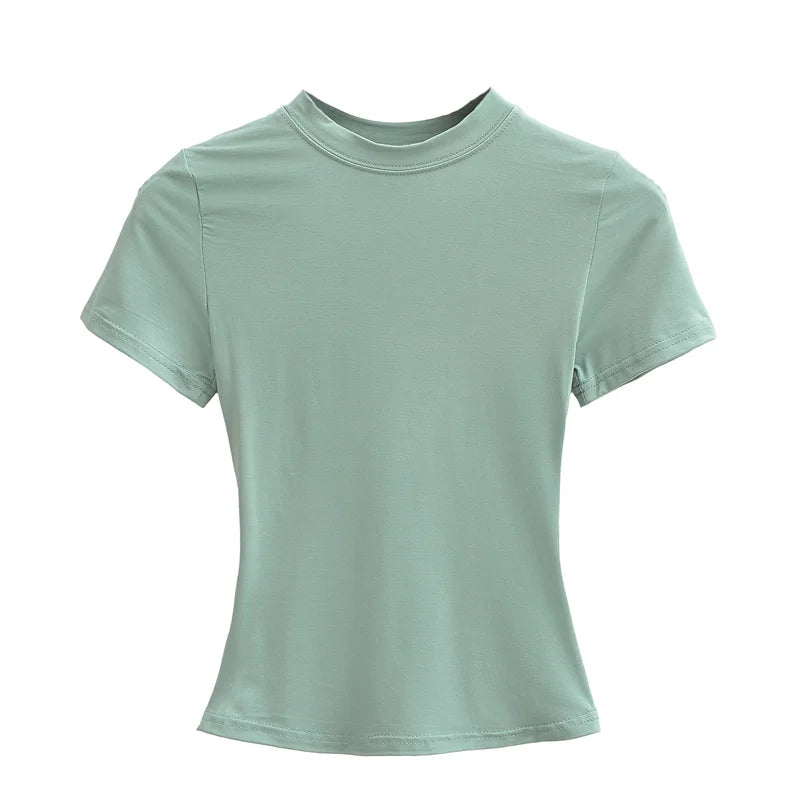 2024 neue Hohe Qualität Casual T shirt Sexy Dünne Kurzen Ärmeln Mode Trend Solide Frauen Kleidung y2k Tops
