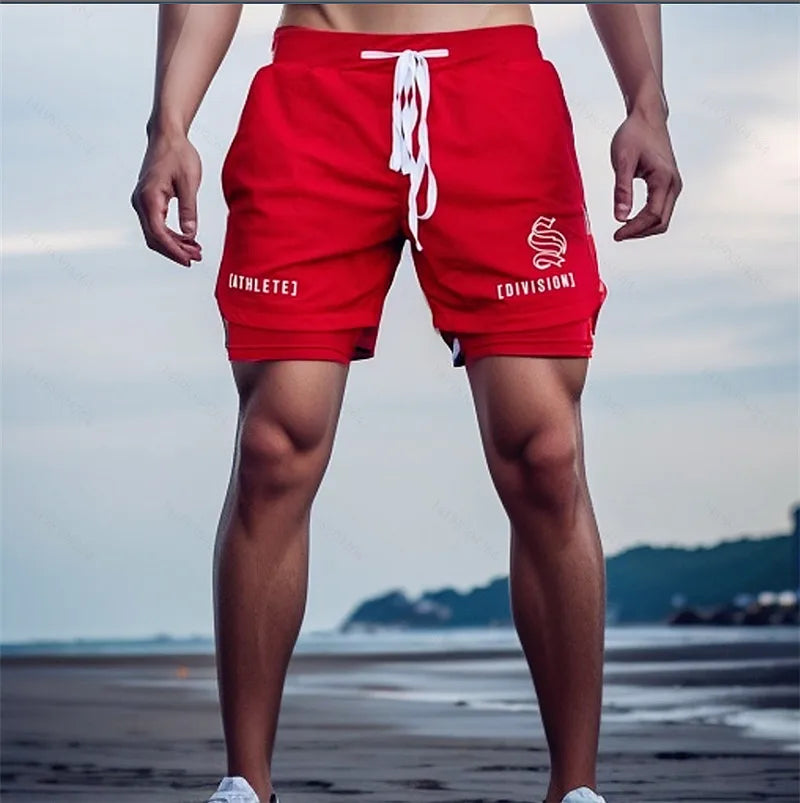 NEUE 2-IN-1 Sport Laufen Lässige Atmungsaktive Shorts Männer Doppel-deck Jogging Quick Dry GYM Shorts Fitness Workout männer Shorts