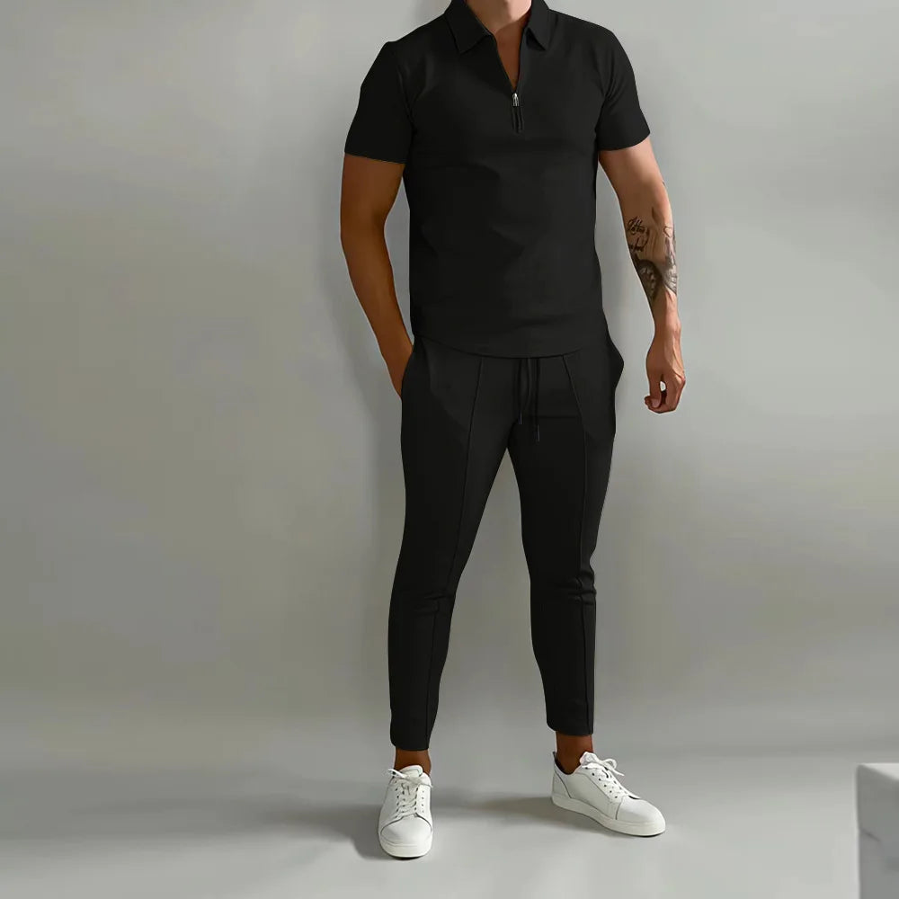Frühling und Sommer Herren Sets Revers Kurzarm Poloshirt Sporthosen 2-teilige Anzüge für Männer