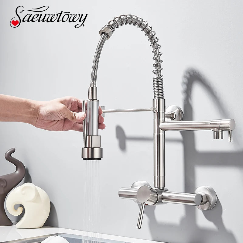 Wand Küchen armatur Pull Down Hochdruck Sprüh kopf heißes und kaltes Wasser drehen Wasserhähne Einhand 2 Wasser auslass