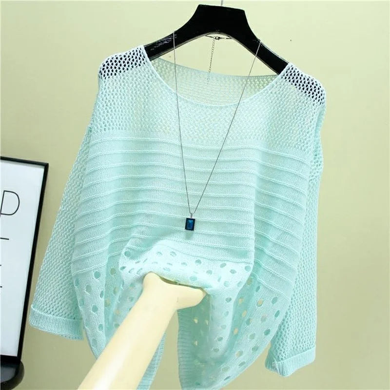 Frühling und Sommer Neue Eis Seide Gestrickte Weste Top Aushöhlen Dünne Bodenbildung Sling Streetwear Frauen Kleidung Weißes Hemd 13686