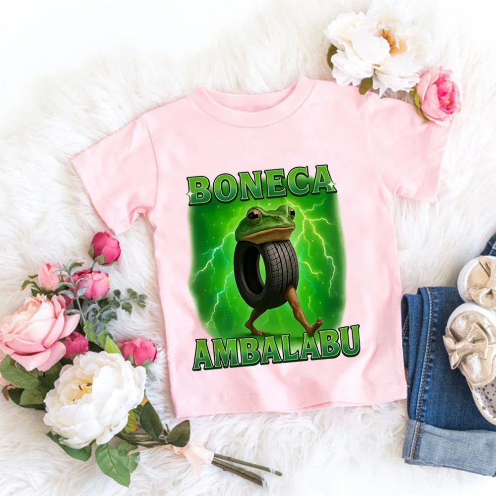 Italienische Brainrot Tiere Kinder Tung Tung Sahur Kurzarm Tops für Kinder Lustige Meme T-Shirt Sommerkleidung