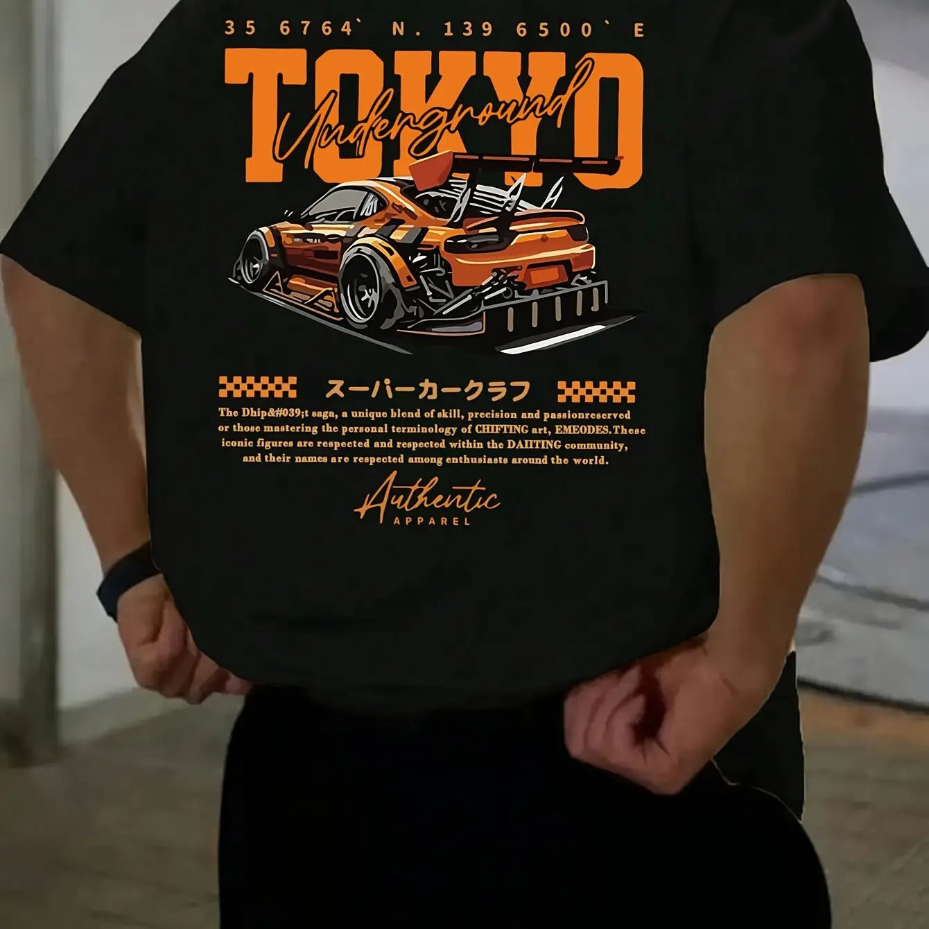 Herren-Sommer-T-Shirt aus 100 % Baumwolle, modisch, lässig, locker, groß, japanisches Tokio-Muster, bedruckt, Rundhalsausschnitt, kurzärmelig