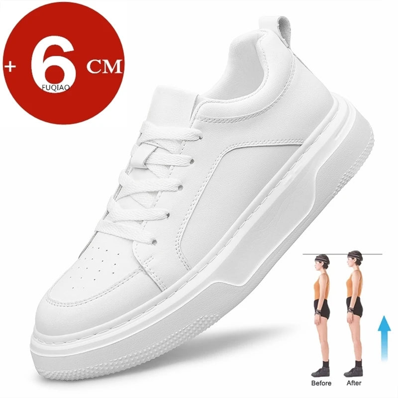 Echtes Leder, 6 cm, Höhe erhöhen, Paar-Schuhe, bequem, atmungsaktiv, Aufzug-Sneaker für Männer und Frauen, leicht, lässig, Sport