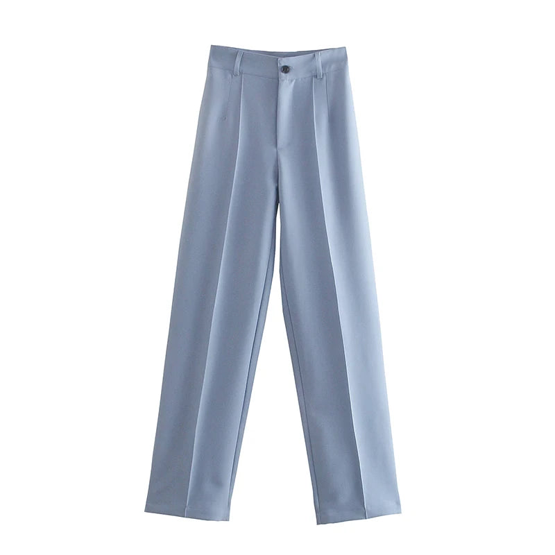 Frauen Chic Mode Büro Tragen Gerade Hosen Vintage Hohe Taille Zipper Fliegen Weibliche Hose Mujer