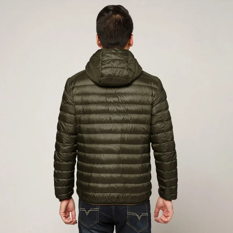 Ganzjahres-Daunenjacke für Herren, ultraleicht, verstaubar, wasser- und windabweisend, atmungsaktiv, große Herren-Kapuzenjacken